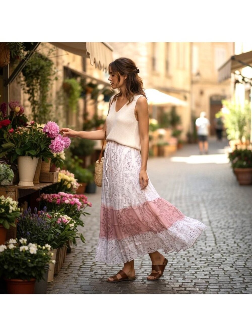 MetroWear Bohemian Maxi Skirt Cotton Lace & Tiered Design